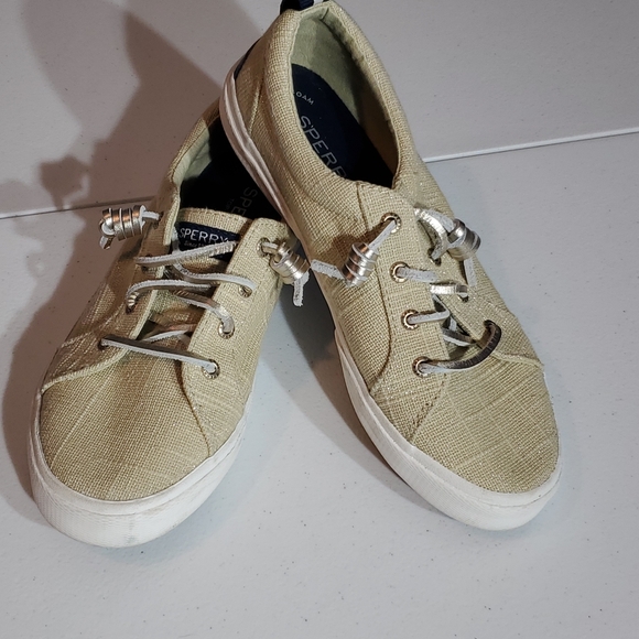 Sperry Women's Tan Casual Beige Sparkly Canvas Sneakers - Picture 1 of 16